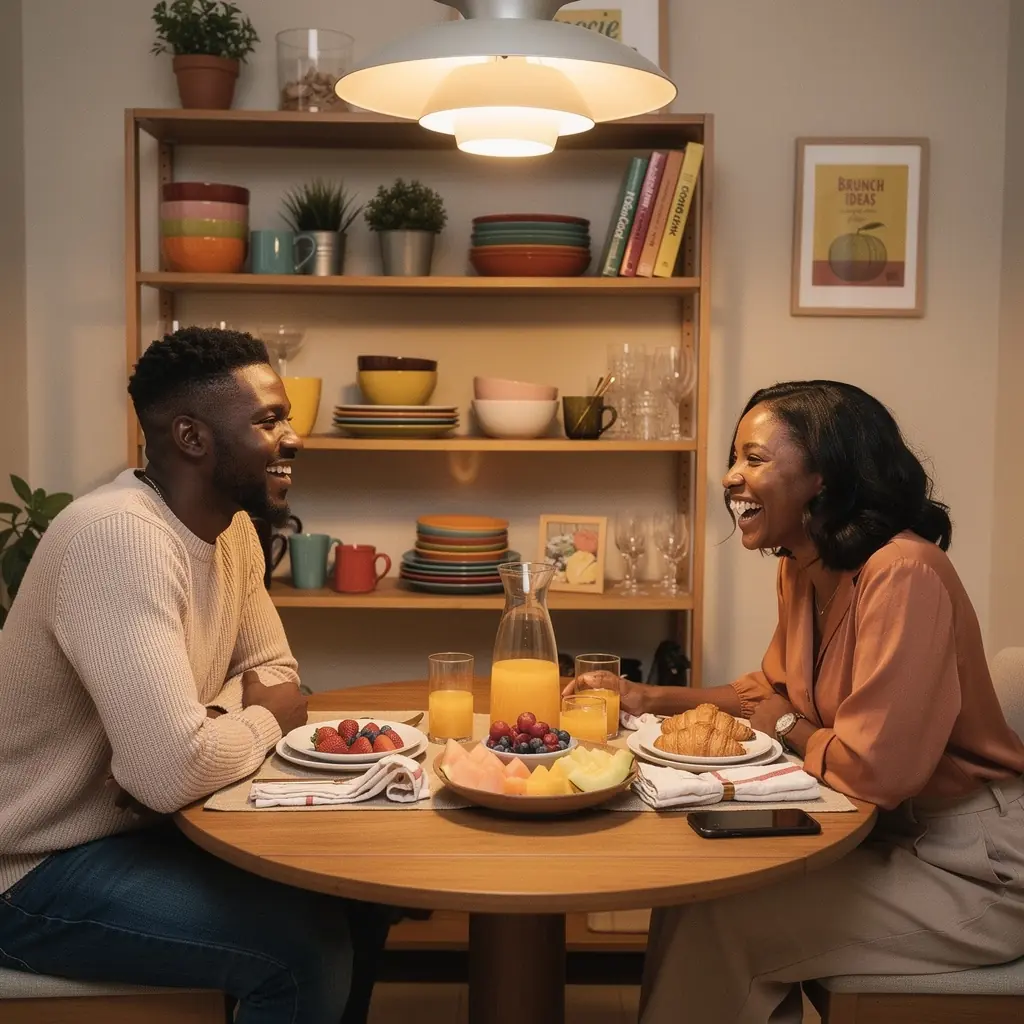 Stylowa kuchnia w małym apartamencie z jasnym oświetleniem i praktycznymi szafkami.