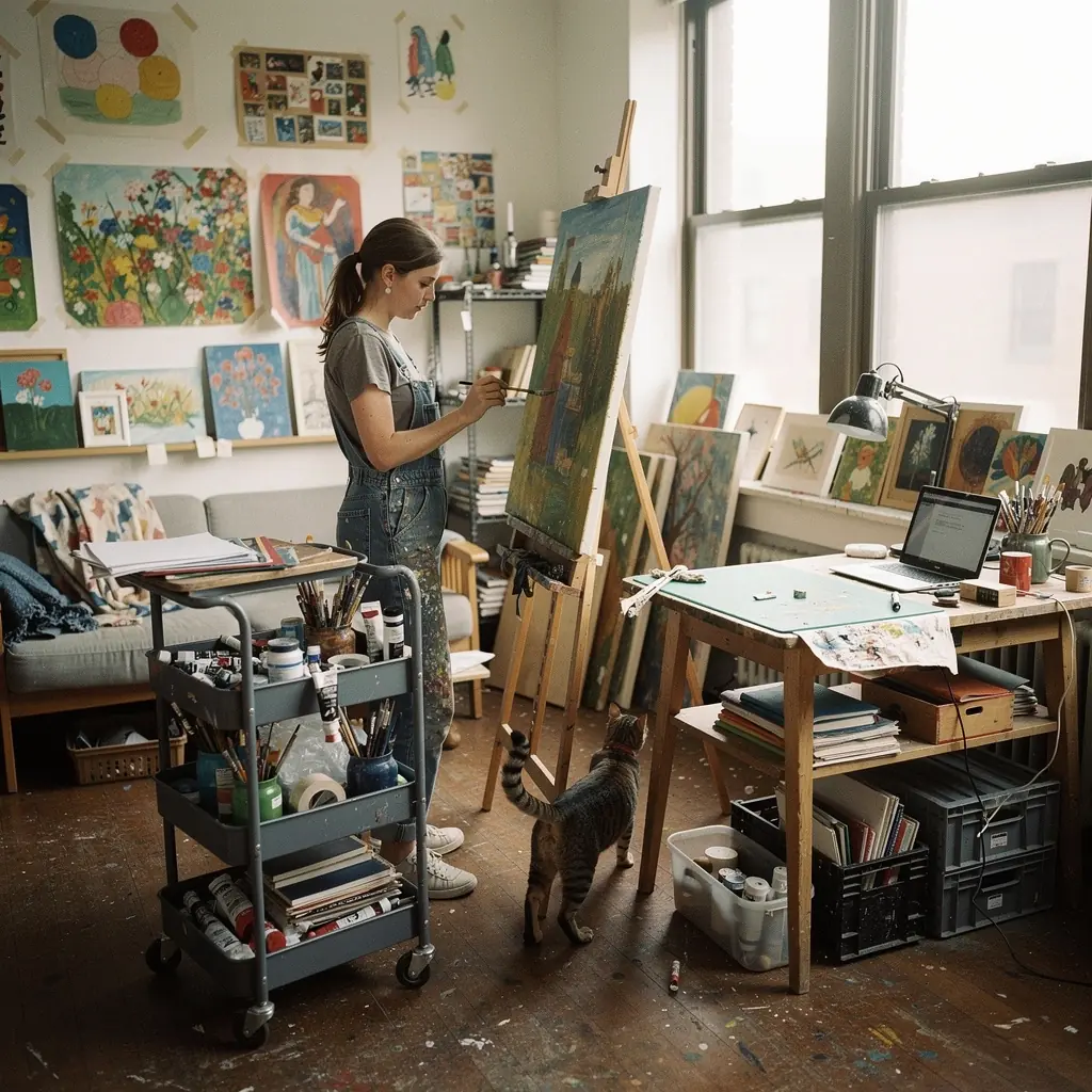 Łazienka w małym apartamencie z efektywnym wykorzystaniem przestrzeni i jasnym światłem.